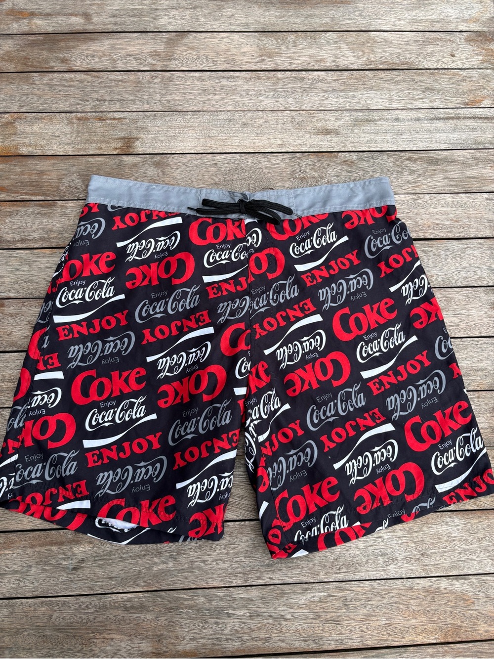 Coca Cola Black Swim Shorts with Red & White Logo Print